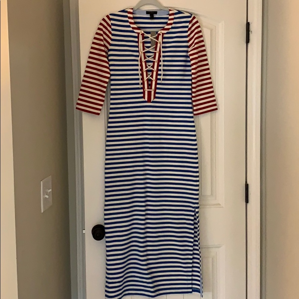 J. Crew red white and blue midi dress